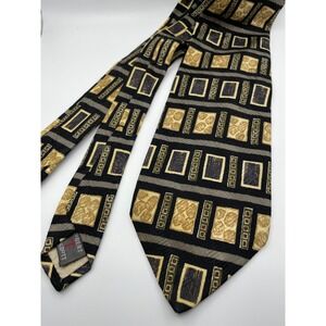 Robert Talbott Studio Nordstrom Mens Silk Tie Geometric Gold Black Hand Sewn USA
